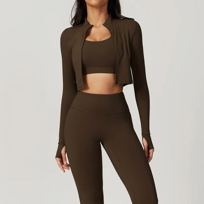 Workout Outfit ActiveWear 3 Pieces Workout Clothes Sports Bra High Waist Gym Leggings Long-Sleeved