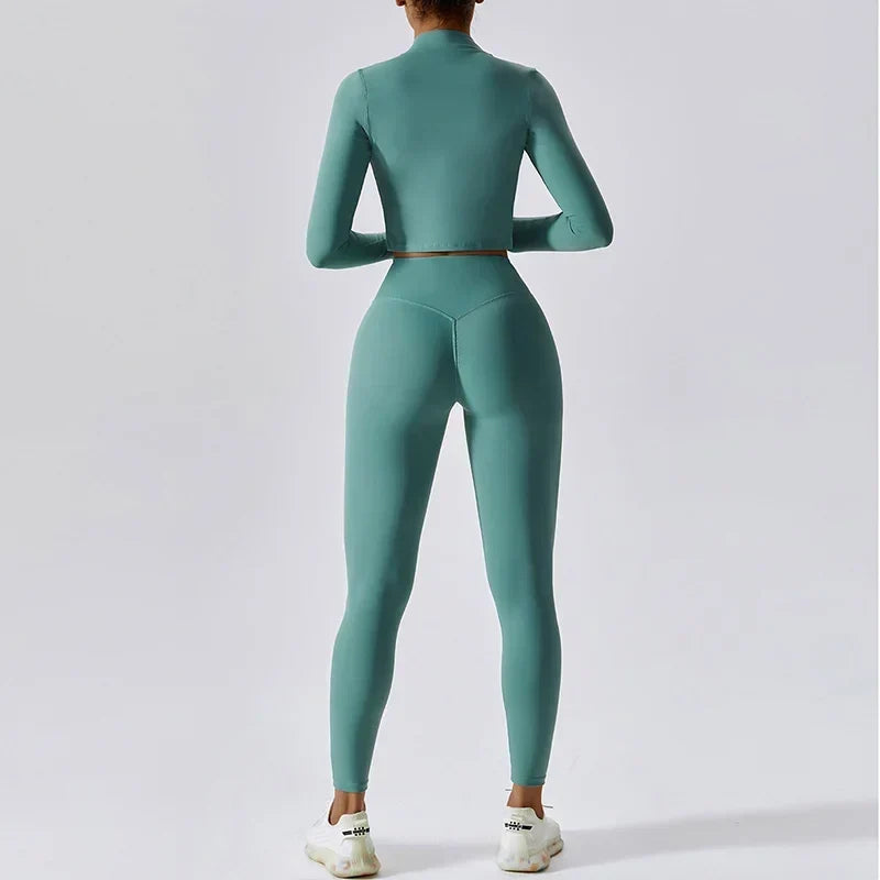 Workout Outfit ActiveWear 3 Pieces Workout Clothes Sports Bra High Waist Gym Leggings Long-Sleeved